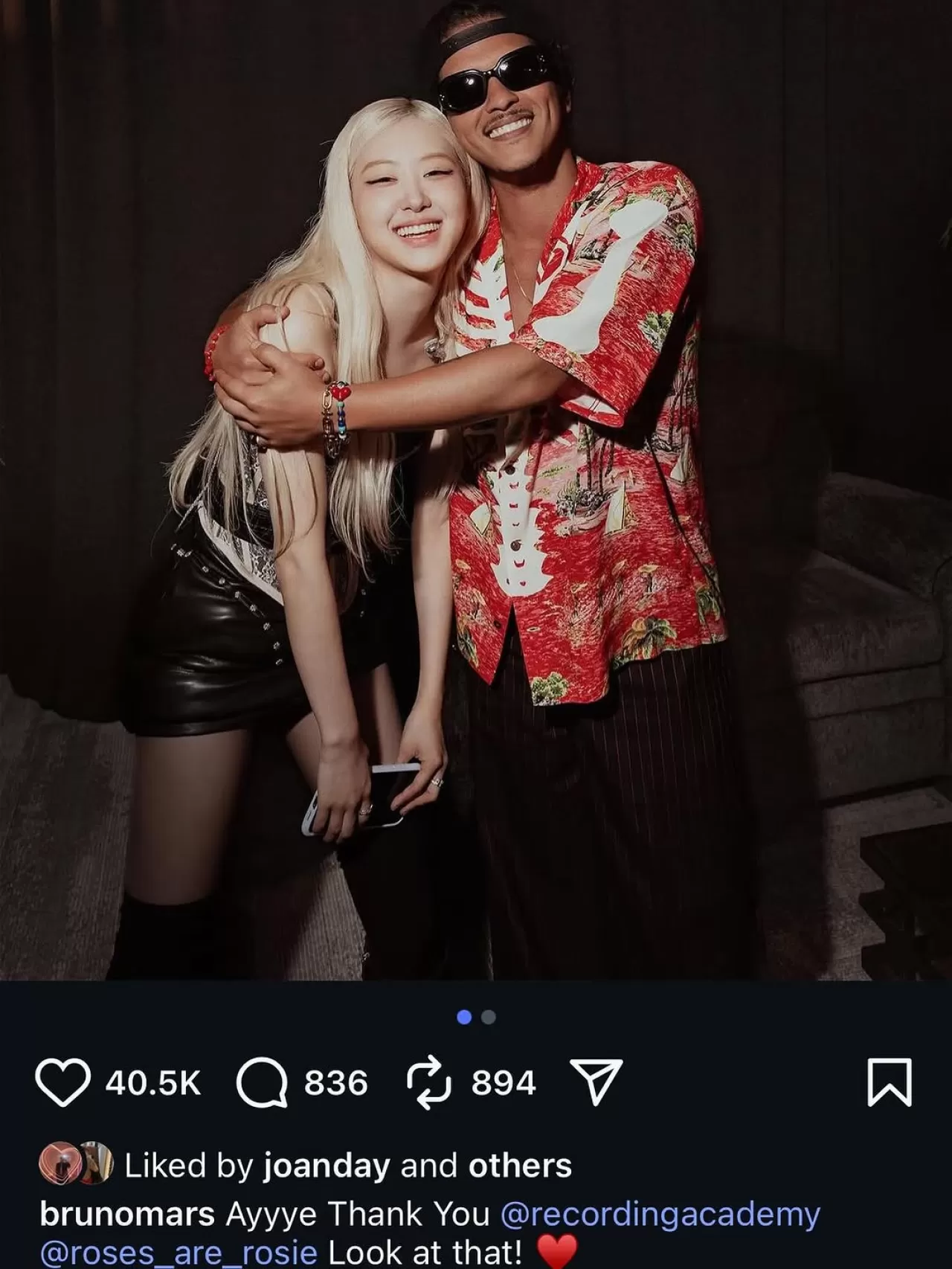 Bruno Mars ve Blackpink'ten ROSÉ, "APT" Şarkısının 3 Grammy Adaylığını Sosyal Medyada Kutladı