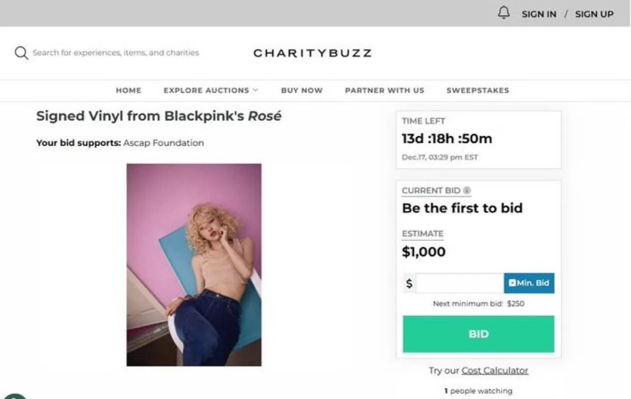 BLACKPINK Üyesi ROSÉ, ASCAP Vakfı Yararına İmzalı Plağını Açık Artırmaya Çıkarıyor