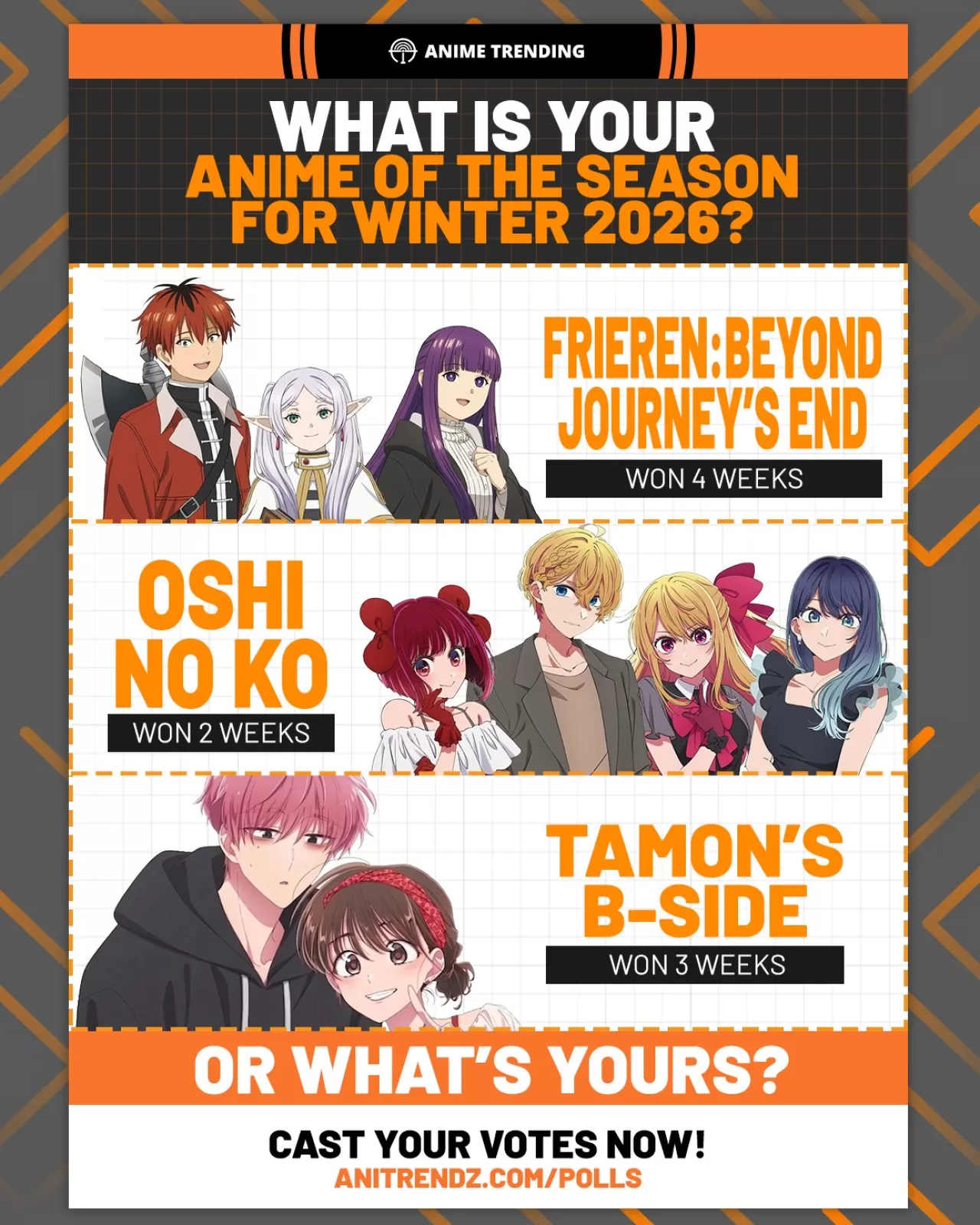 Winter 2026 Anime Anketlerinde Final Haftası: 3 Adaydan Biri Kazanacak