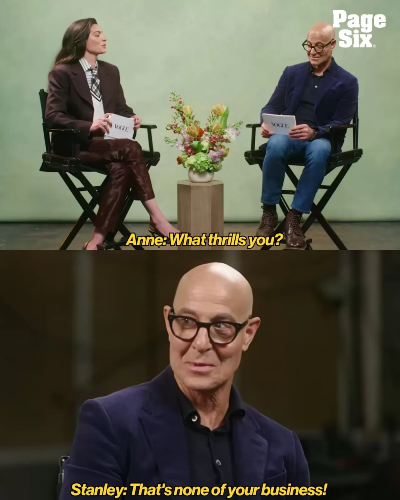 Anne Hathaway ve Stanley Tucci Vogue'un Rapid Fire Röportajına Katıldı