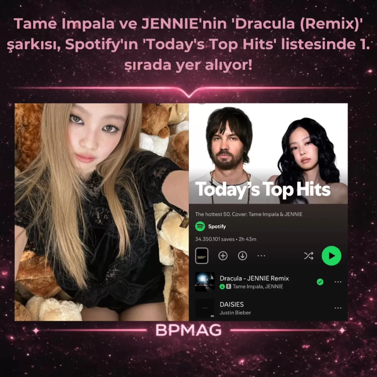 Jennie ve Tame Impala'nın 'Dracula Remix'i Spotify Zirvesinde