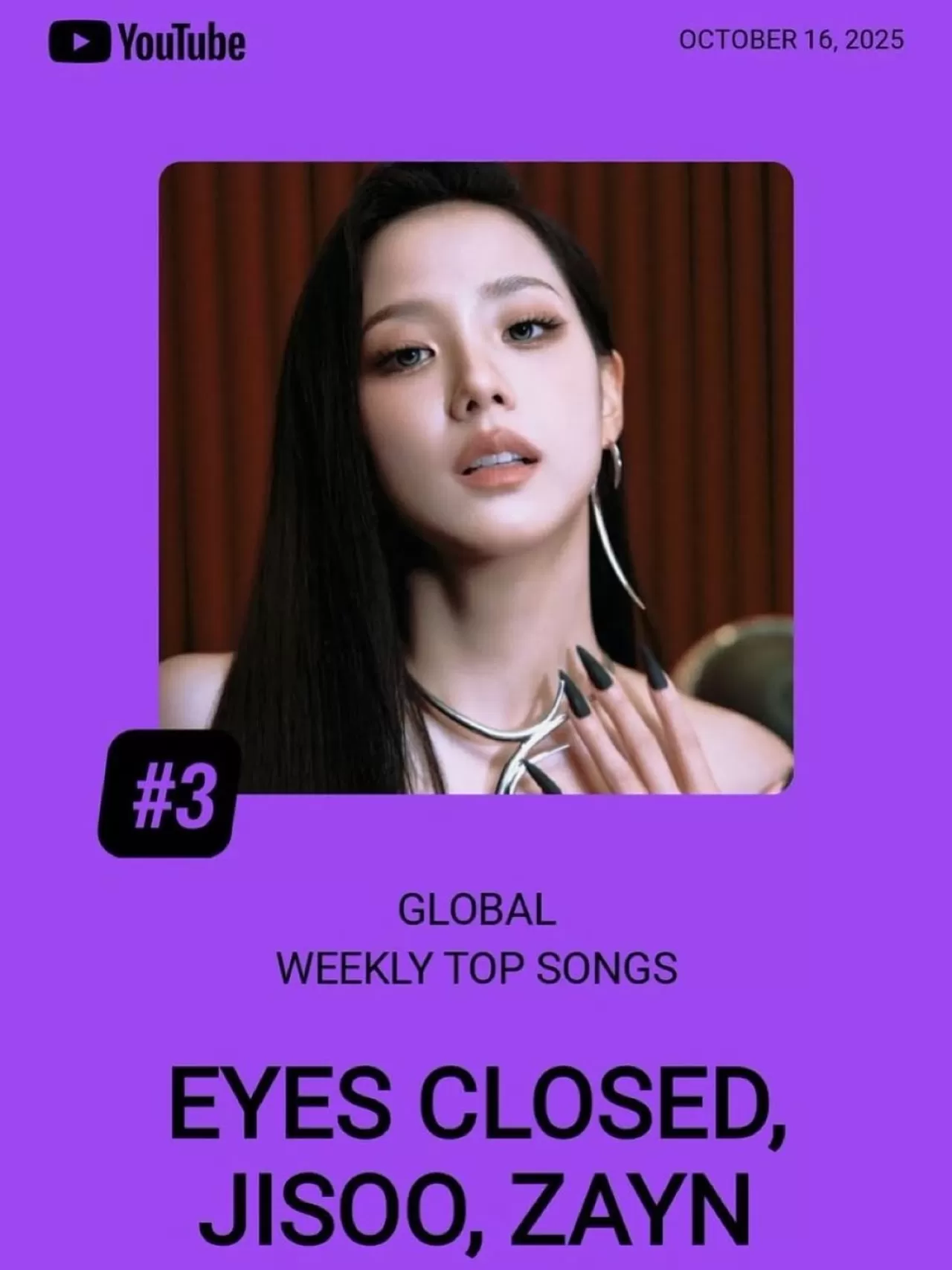 JISOO ve ZAYN'ın 'Eyes Closed' Düeti, YouTube'un Küresel Listesinde Üç Numara