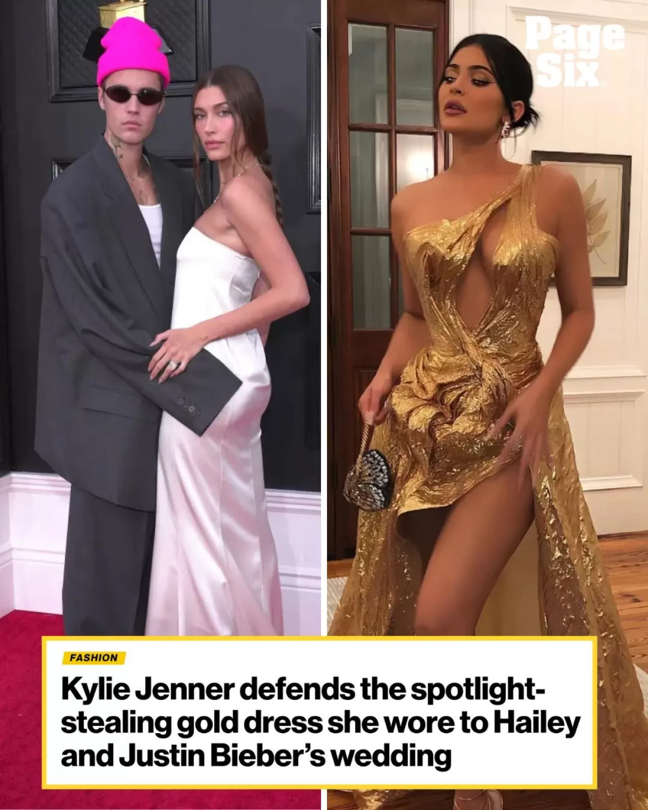 Kylie Jenner, Justin ve Hailey Bieber'ın Düğünündeki Altın Elbisesini Savundu